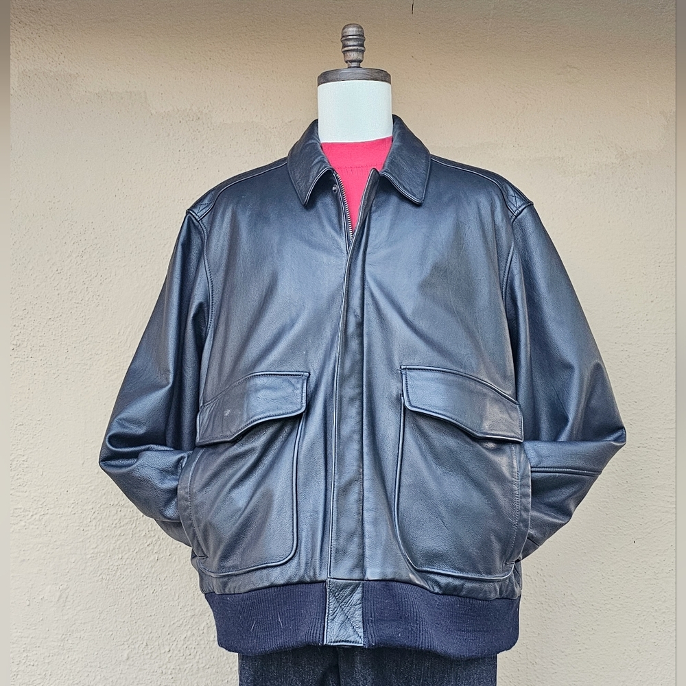 Croft & Barrow Leather A - 2 Aviator Bomber Black Jacket SZ XL